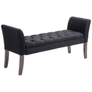 HOMCOM End of Bed Bench with Button Tufted Design, Upholstered Bedroom Entryway Bench with Arms and Solid Wood Legs for Bedroom, Black