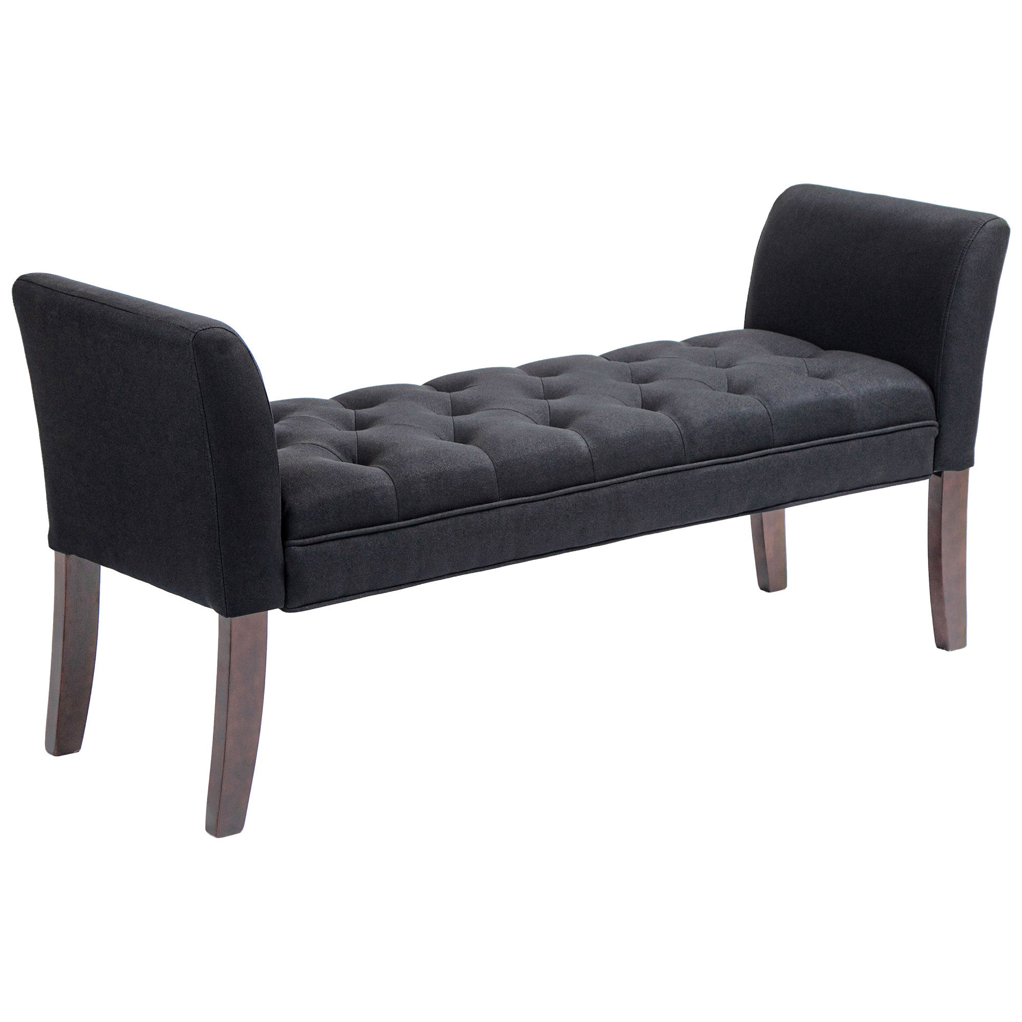 HOMCOM End of Bed Bench with Button Tufted Design, Upholstered Bedroom Entryway Bench with Arms and Solid Wood Legs for Bedroom, Black
