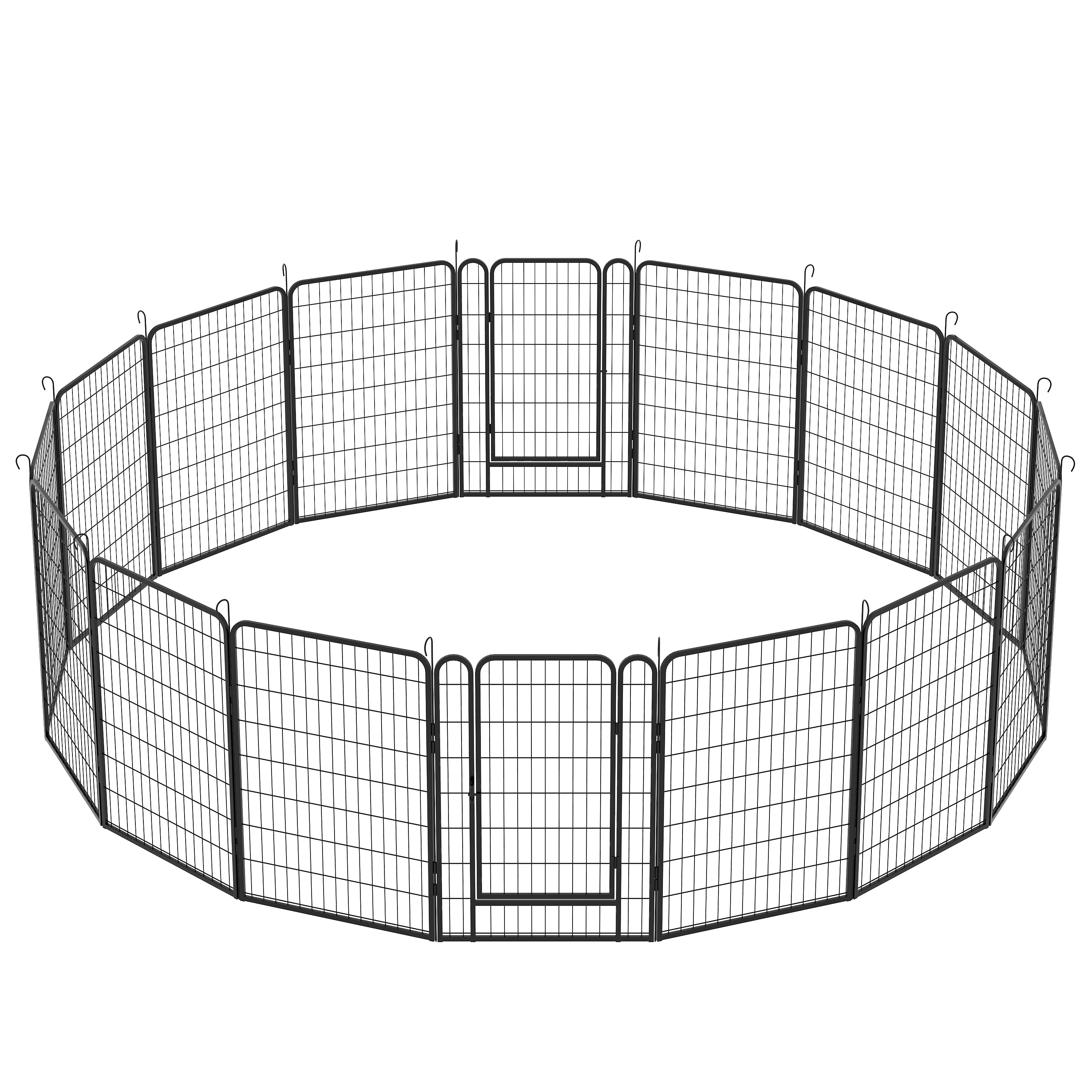 16 Panels Heavy-Duty Metal Playpen with Door, 39.37' H Dog Fence Pet Exercise Pen for Outdoor, Indoor