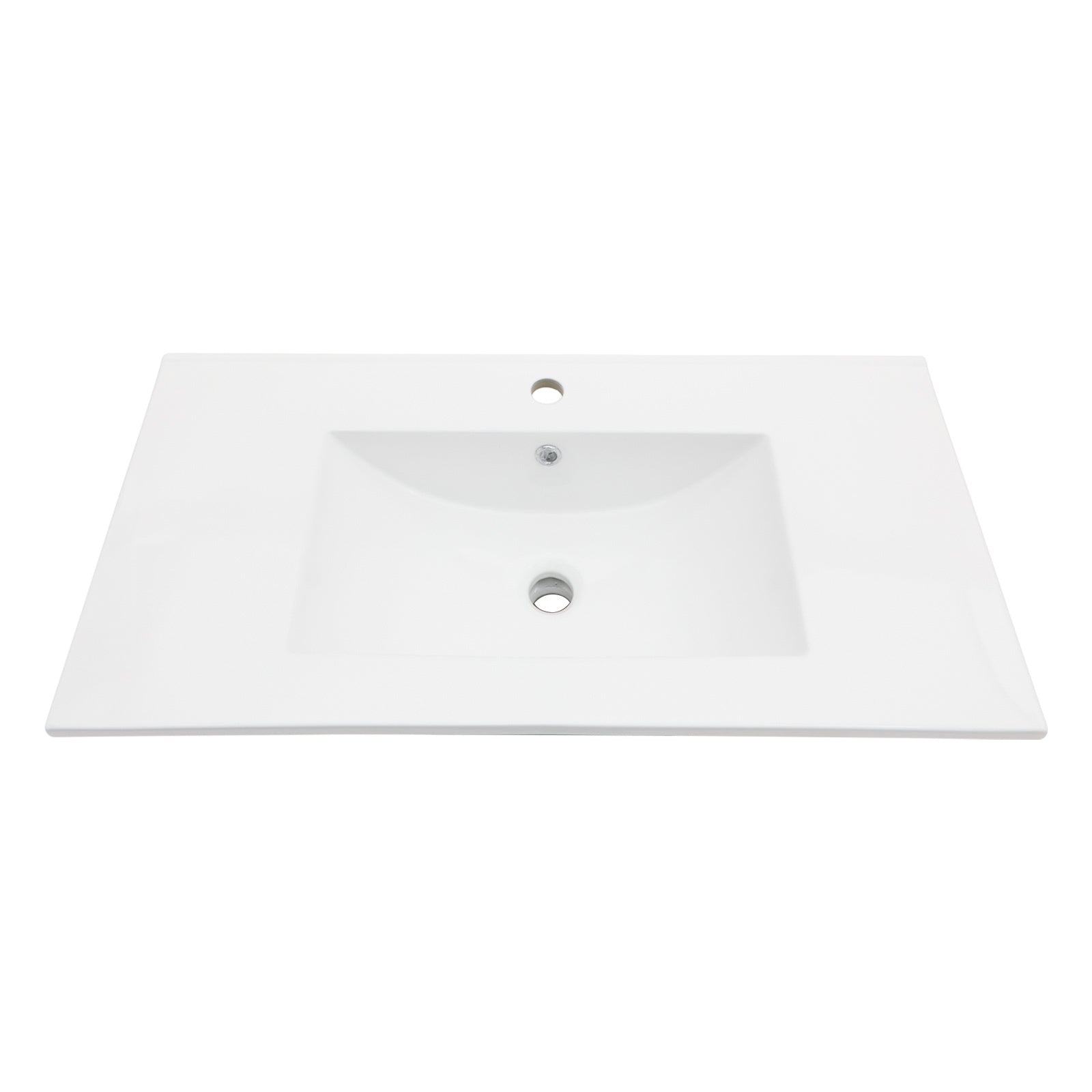 Contemporary 36x18 White Rectangular Single Vanity Top with 1 Faucet Hole Ceramic Construction