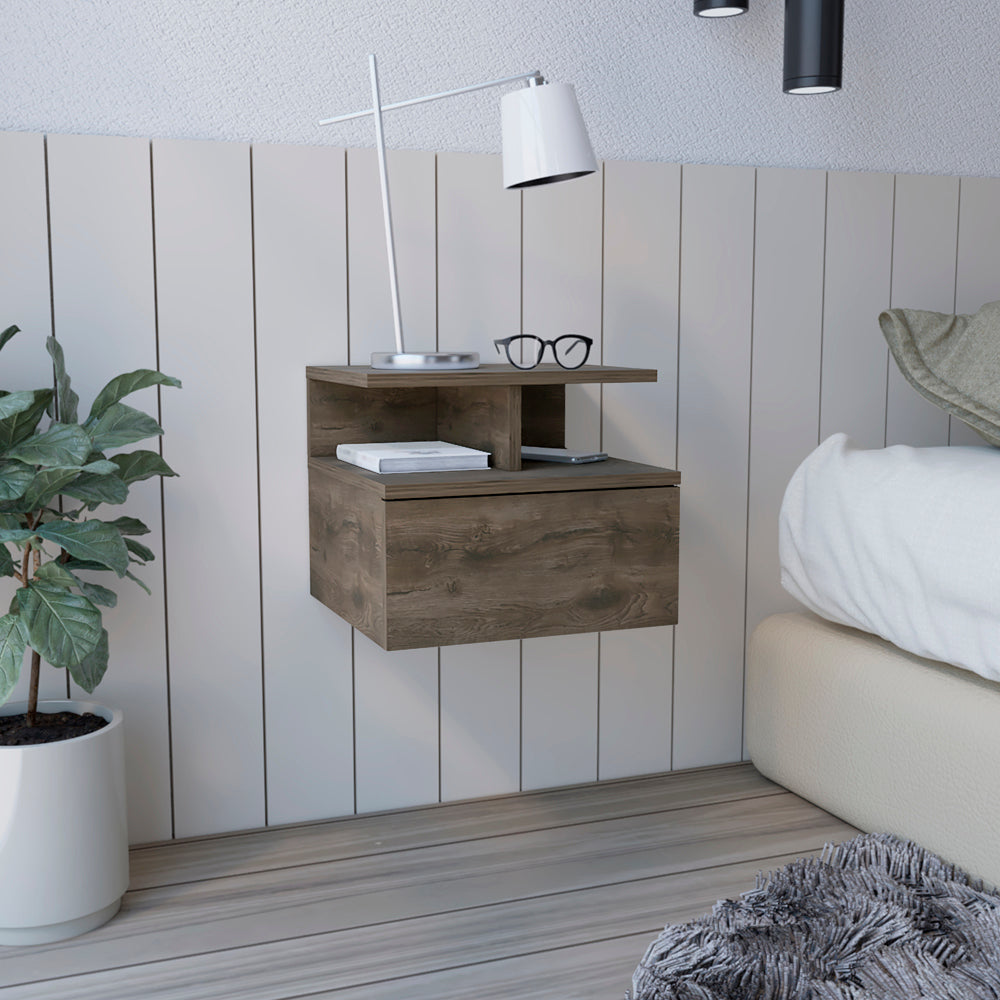 Adele Floating Nightstand with Drawer and Open Storage Shelves