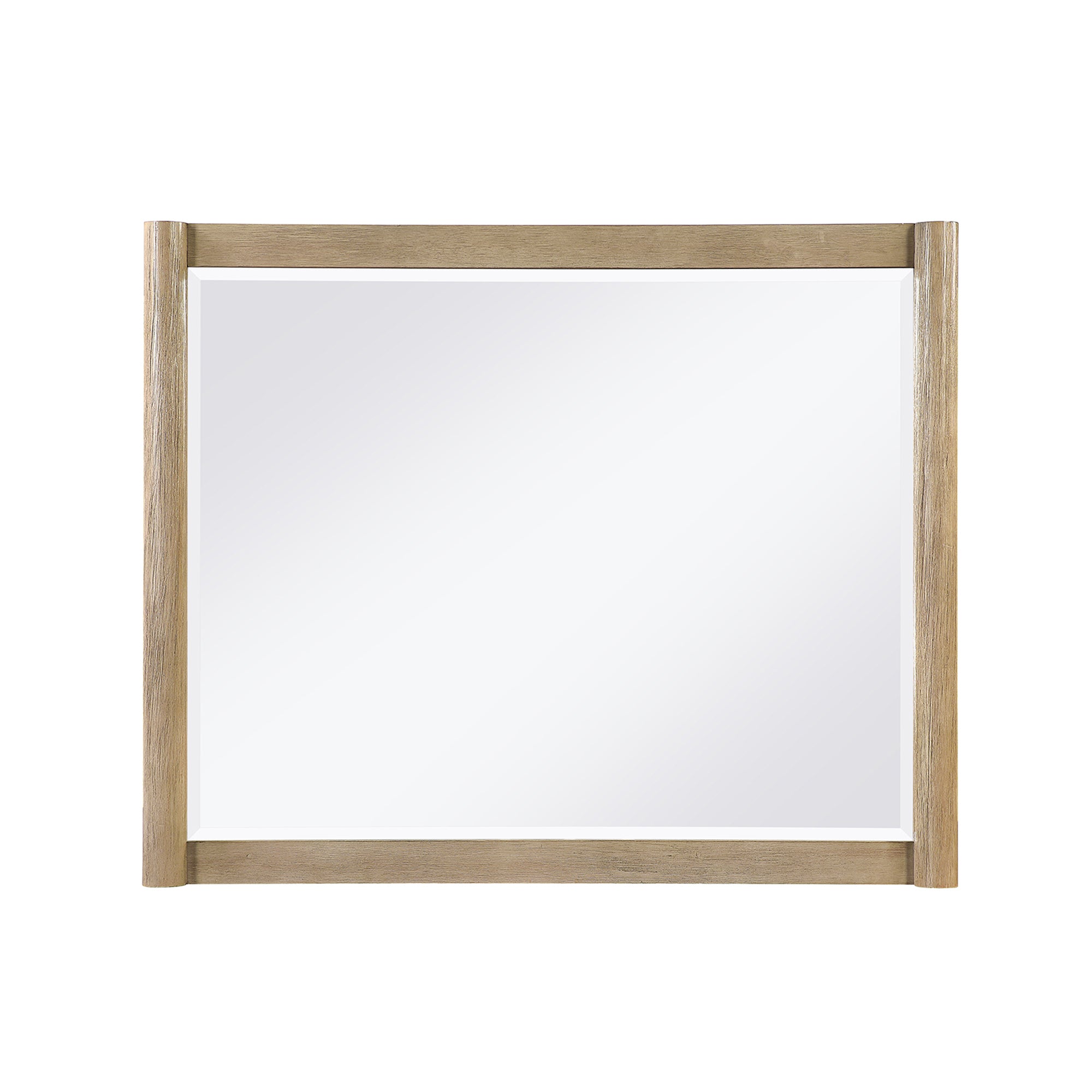 Sarai Brown Mirror with Sleek Wood Frame and Rounded Sides, Brown Rubber Wood, 47 x 38 inches