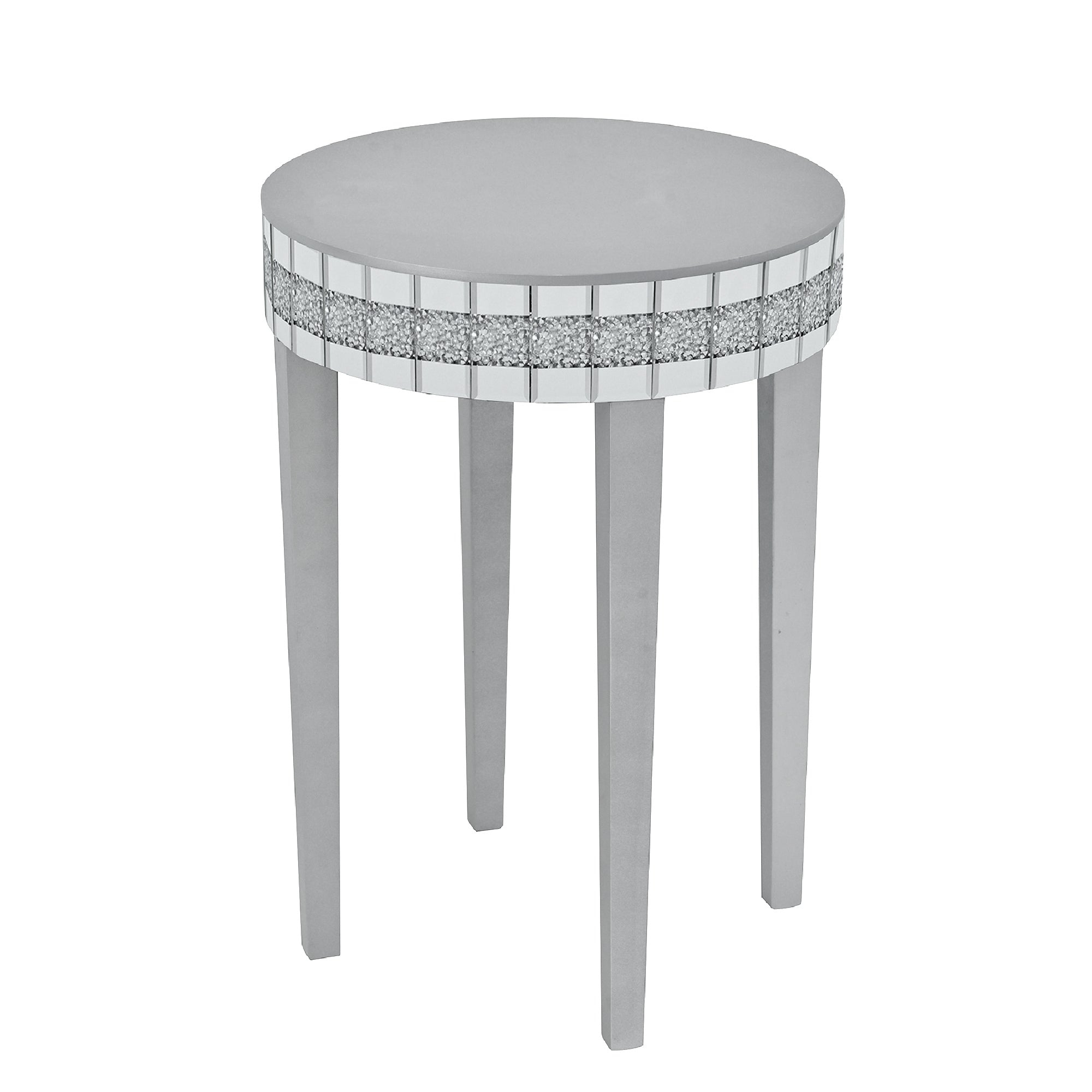 Artisanal Round Mirror Breakfast Table with Diamond-Cut Pedestal Space-Saving Bistro-Style Table for Morning Coffee & DiningTempered & Compact Design