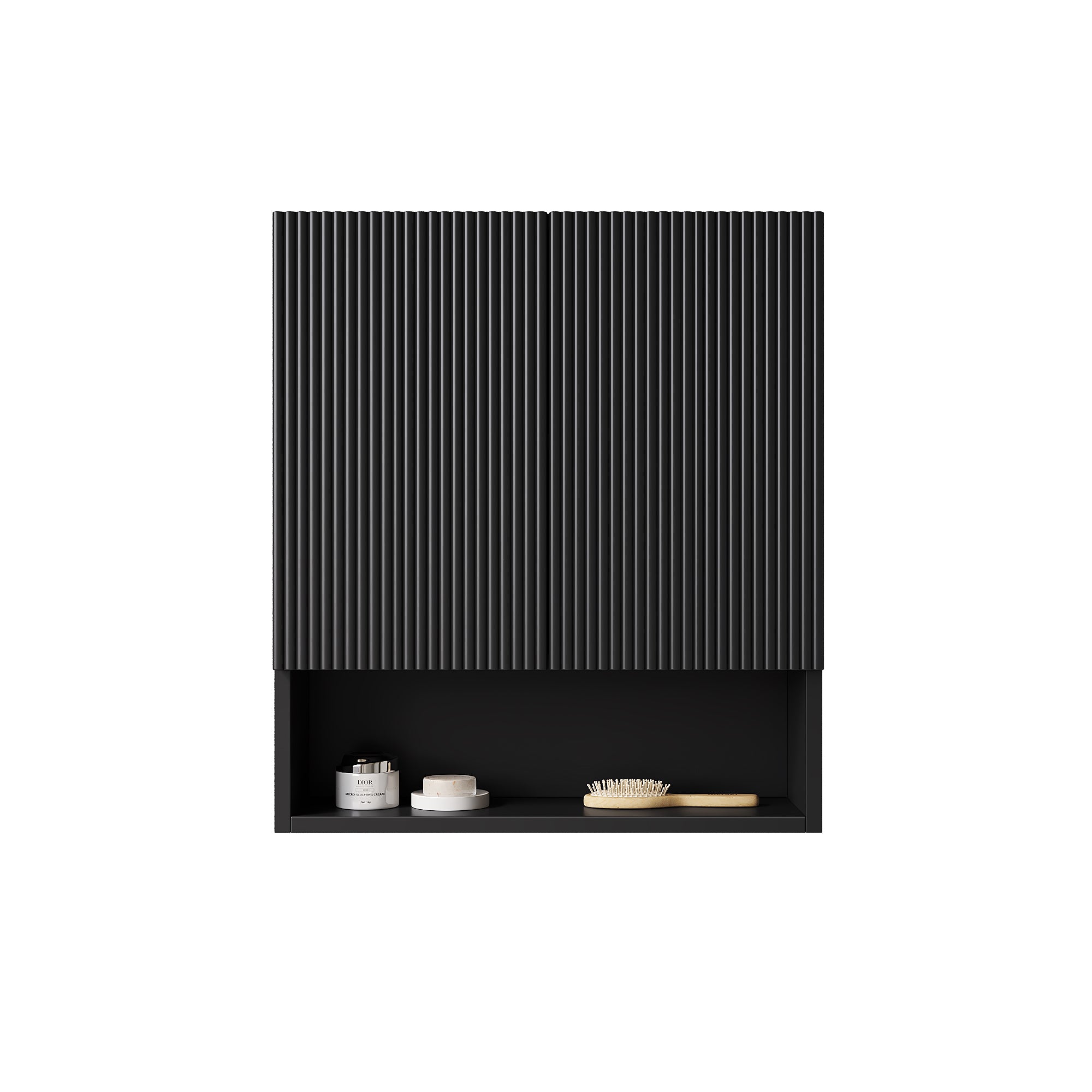 TOBI 26' Wall-Mounted Striped Bathroom Cabinet, with Doors, Shelf and Open Storage Compartment Over The Toilet Storage Cabinet for Bathroom, Kitchen, Laundry Room, Black Color