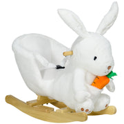 Qaba Baby Rocking Horse, Riding Horse, Bunny Rabbit Themed Rocker with Carrot Toy, Realistic Sound, & Pedals for Boy Girl Aged 18-36 Months, White