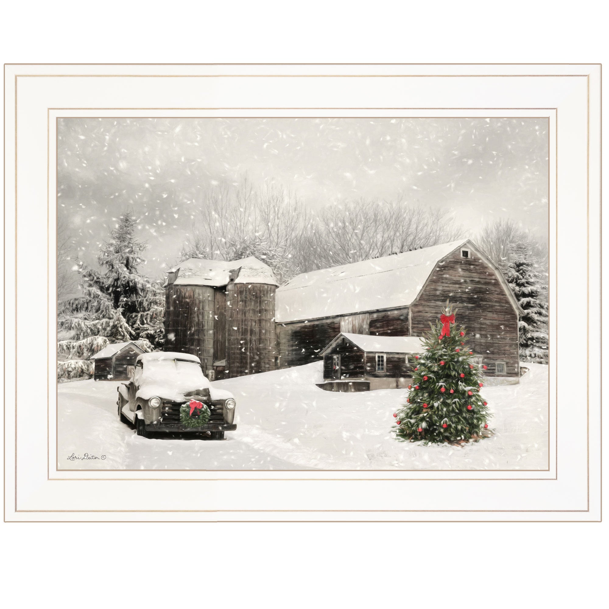 Trendy Decor 4U 'Farmhouse Christmas' Framed Wall Art, Modern Home Decor Framed Print for Living Room, Bedroom & Farmhouse Wall Decoration by Lori Deiter