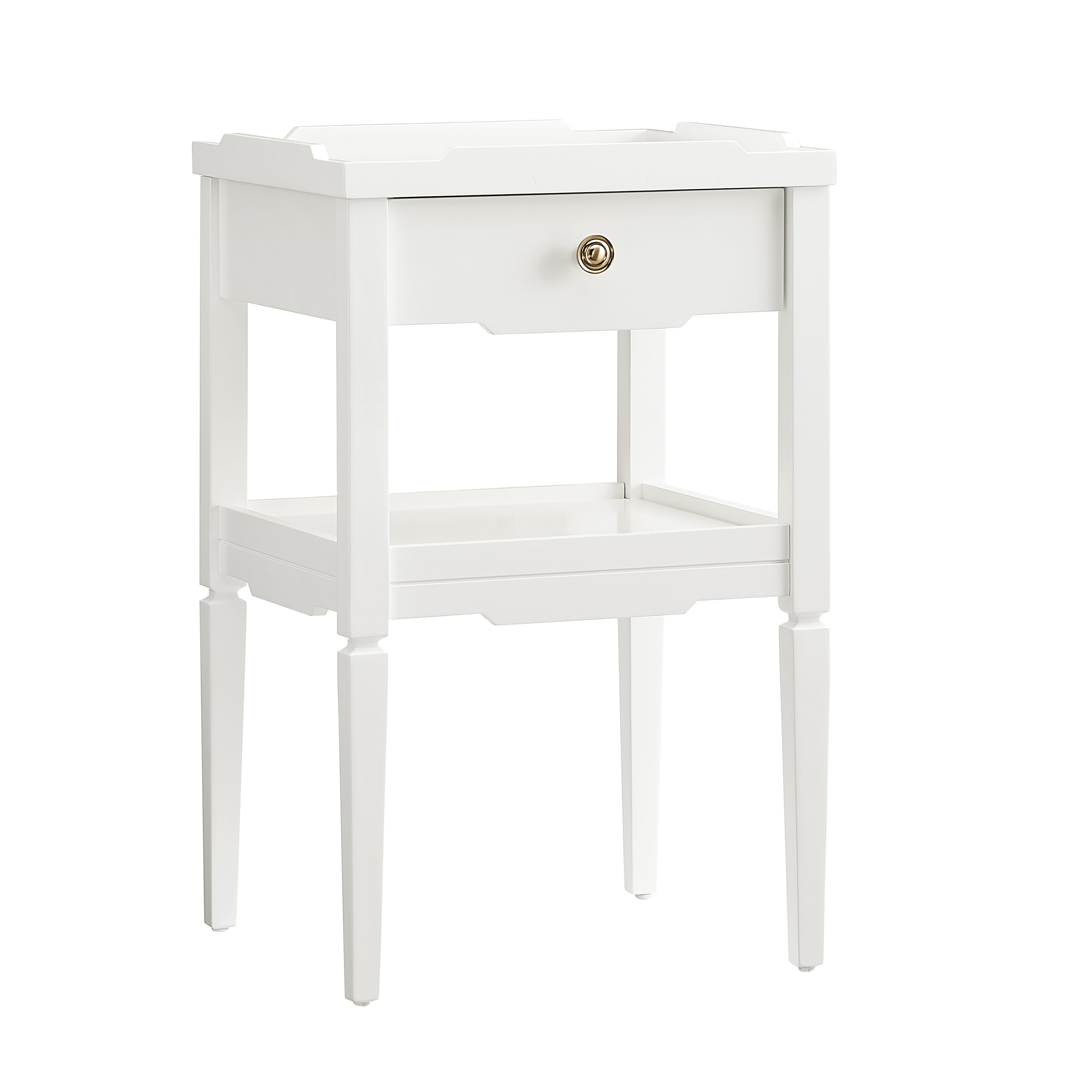 Foley White 1-Drawer Nightstand with Gold Accents, Solid Wood and MDF Construction, 16x16x26.25 Inches