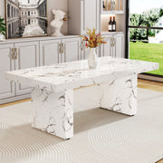 Luxurious Marble Pattern MDF Dining Table - A Choice of Subtle Luxury for Your Home.The white kitchen dining table has patterns and is suitable for 8-10 people.W1151S00674/W1151S03738