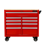 9-Drawer Multifunctional Steel Tool Cart with Wheels and Wooden Top, Red