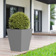 18' H Tall Metal Tapered Planter – Large Outdoor & Indoor Garden Plant Pot with Drainage Hole and Rubber Plug, Stylish Burnished Grey Finish for Home and Patio