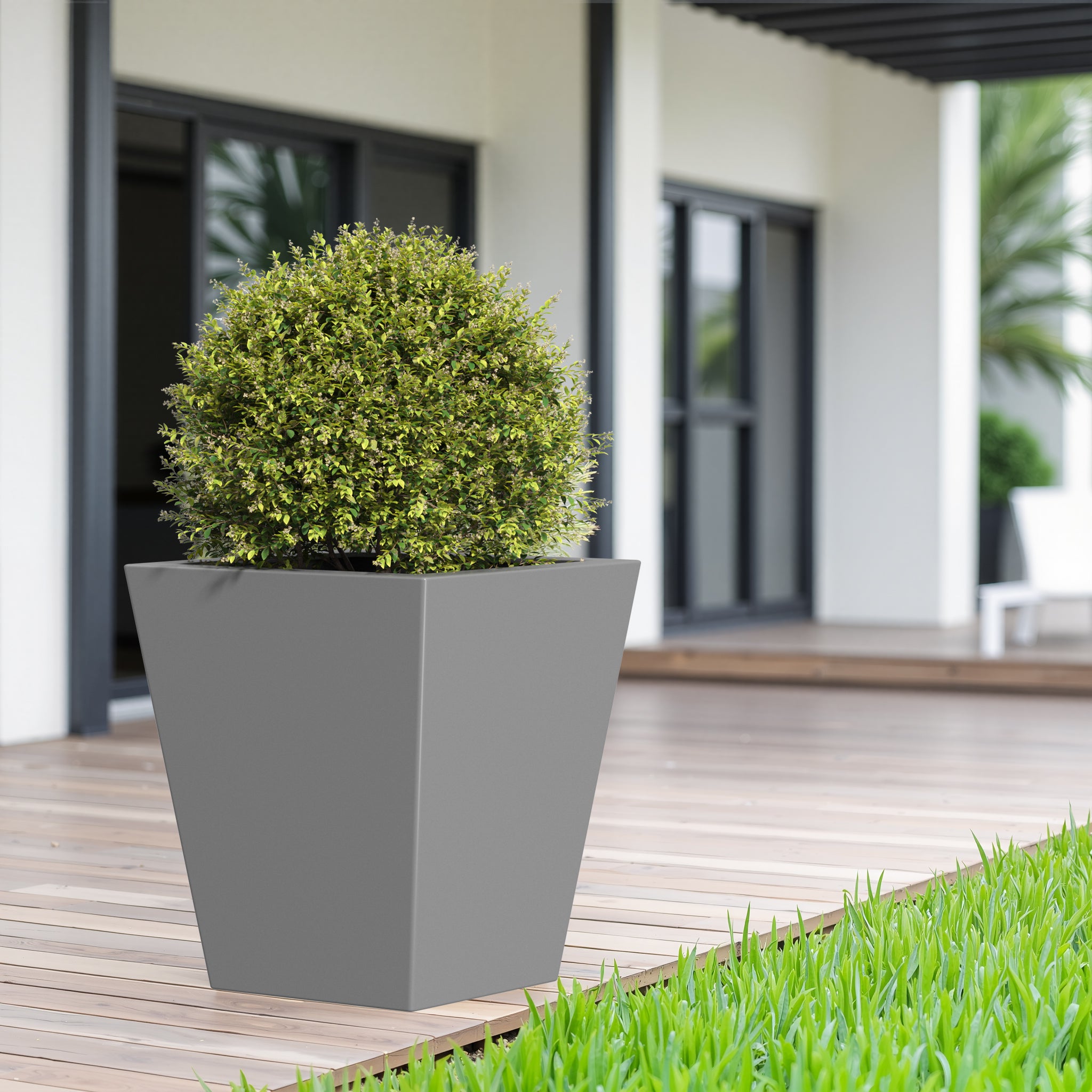 18' H Tall Metal Tapered Planter – Large Outdoor & Indoor Garden Plant Pot with Drainage Hole and Rubber Plug, Stylish Burnished Grey Finish for Home and Patio