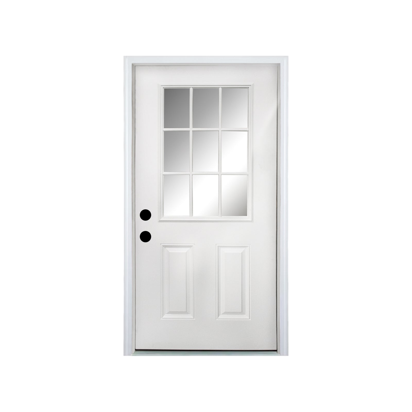 36 x 80 Fiberglass Entry Door with Brickmould, 4-9/16 in.Vinyl Frame,9 Lite Low-E Glass - Primed Front Door for Home's Front Entrance, Right Hand Inswing, White Oak Wooden Grain Knock-Down Door