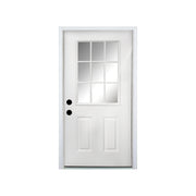 36 x 80 Fiberglass Entry Door with Brickmould, 4-9/16 in.Vinyl Frame,9 Lite Low-E Glass - Primed Front Door for Home's Front Entrance, Right Hand Inswing, White Oak Wooden Grain Knock-Down Door