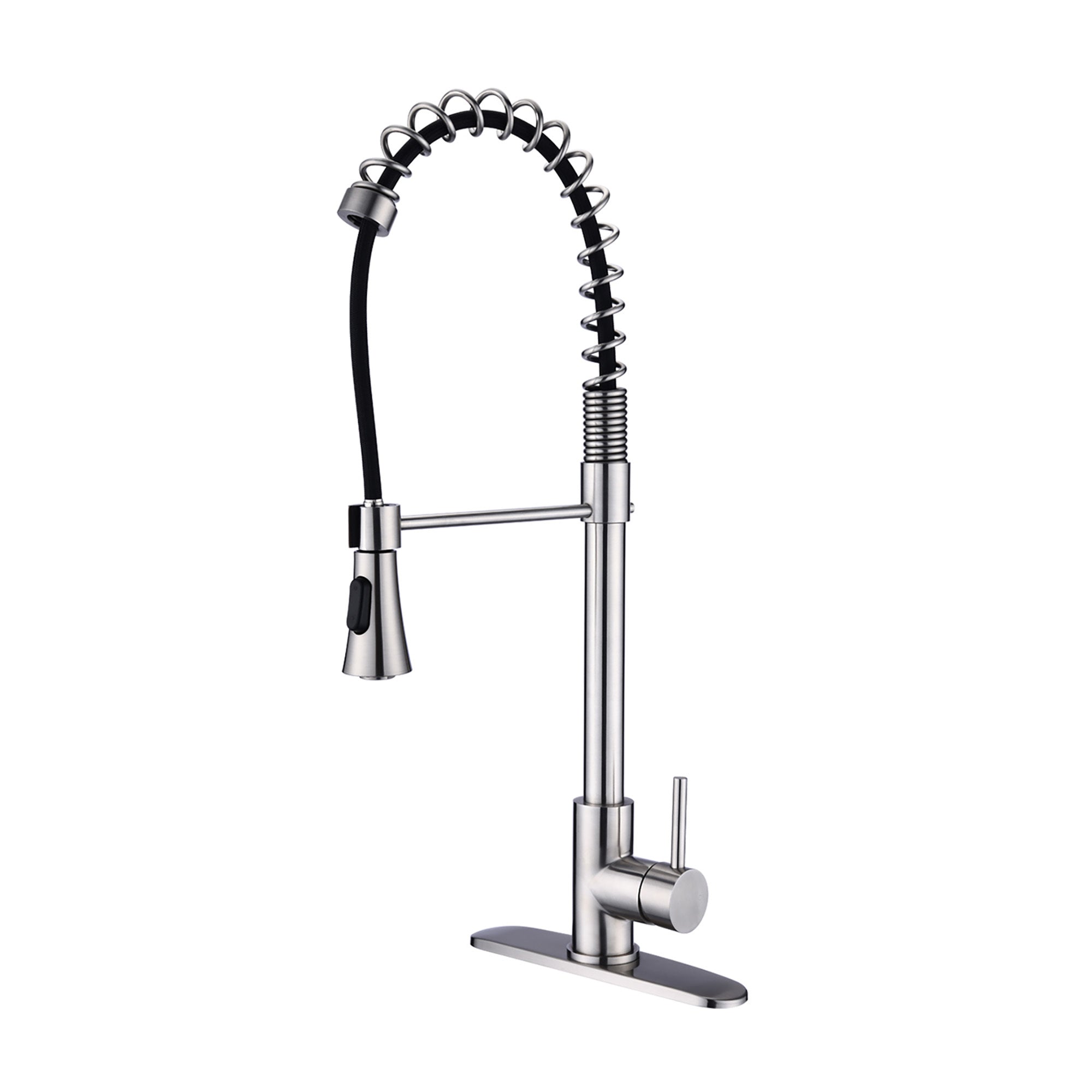 Modern Brushed Nickel Single Handle Spring High Arc Kitchen Faucet with Water Filter System, Stainless Steel