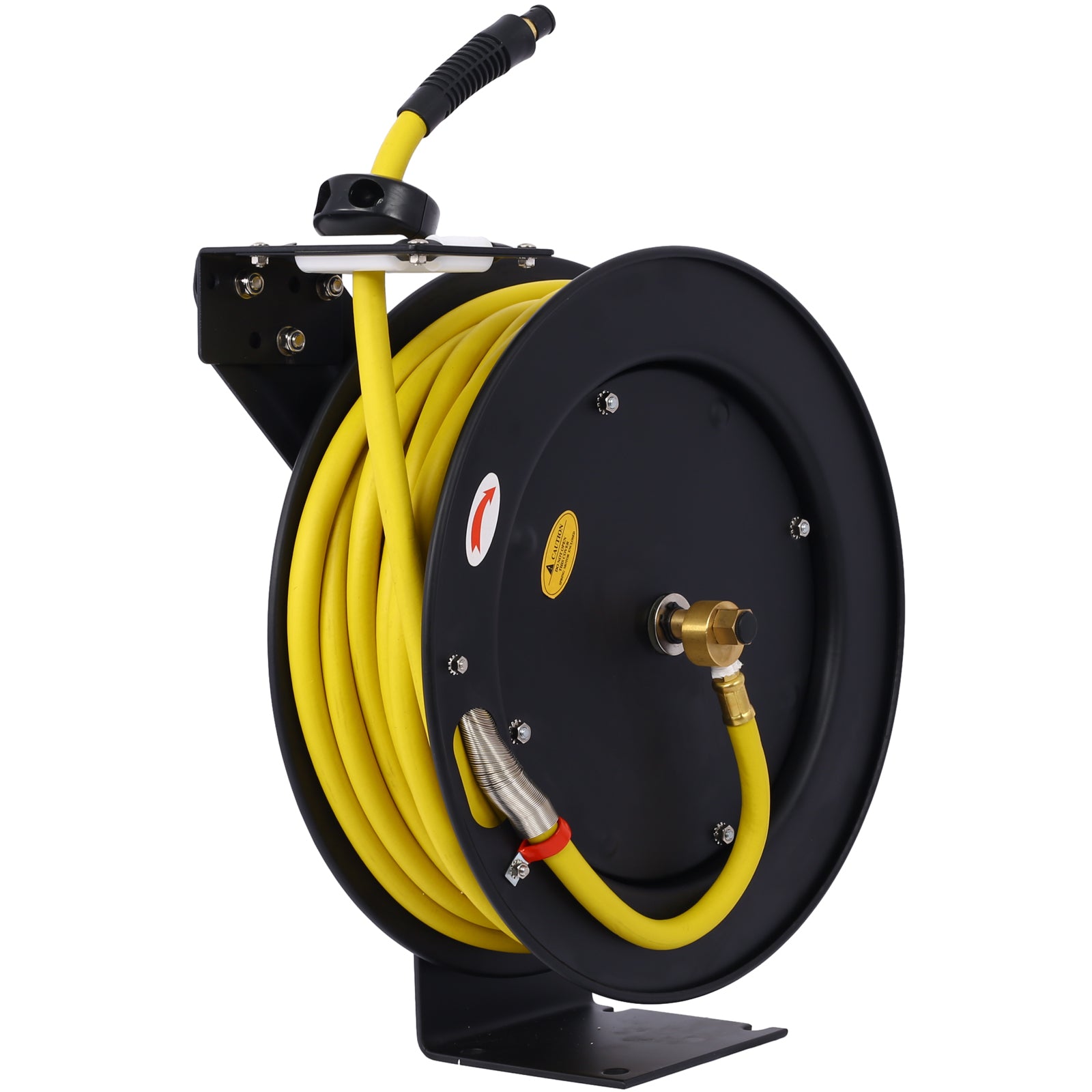 Air Hose Reel Retractable 3/8' Inch x 50' Foot SBR Rubber Hose Max 300PSI Heavy Duty Industrial Steel Single Arm Construction