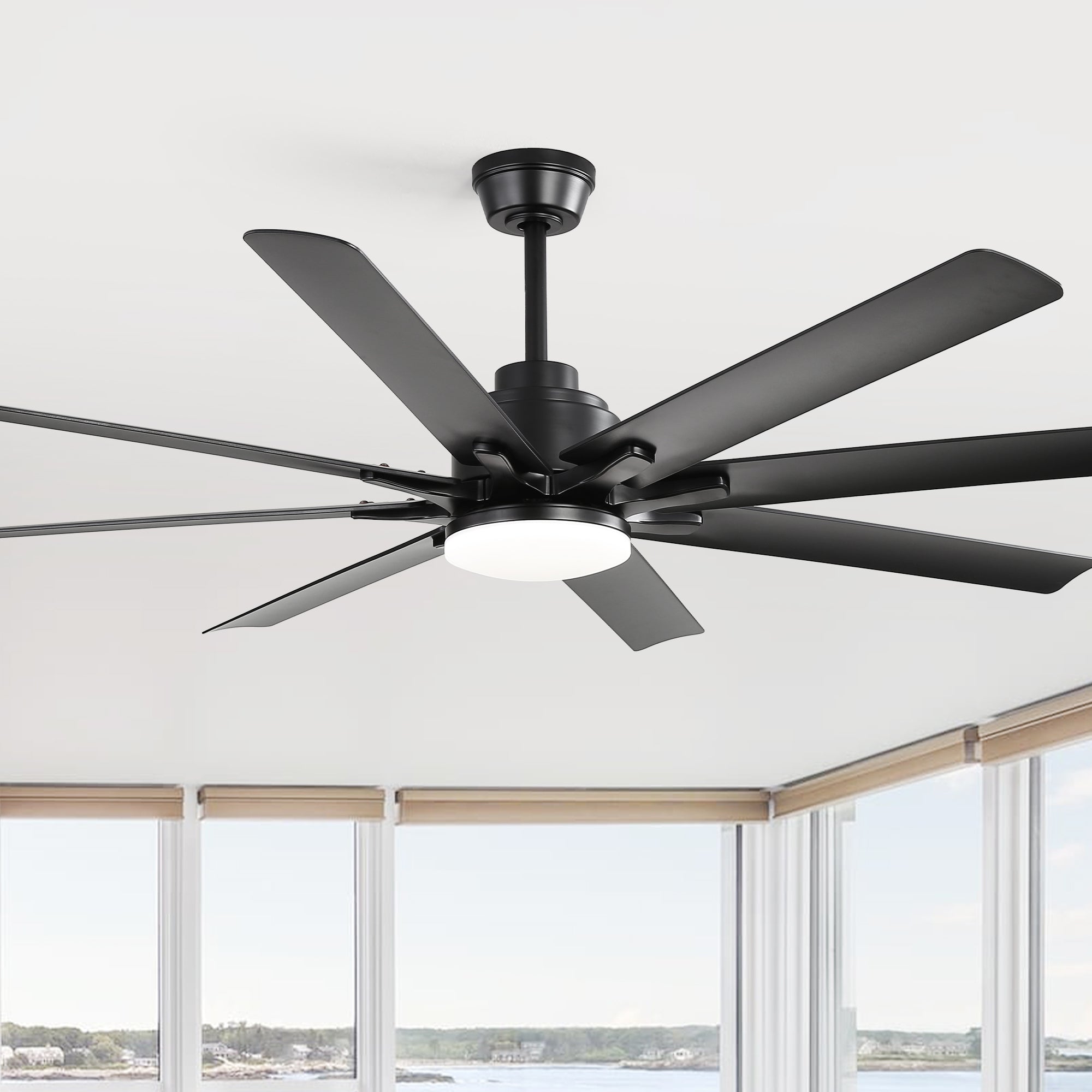 Modern 52-Inch Smart Ceiling Fan With Light,6 Wind Speed,With 8 Black ABS Blades,Voice Remote,Fan For Bedroom,Living Room,Patio,Kitchen,etc