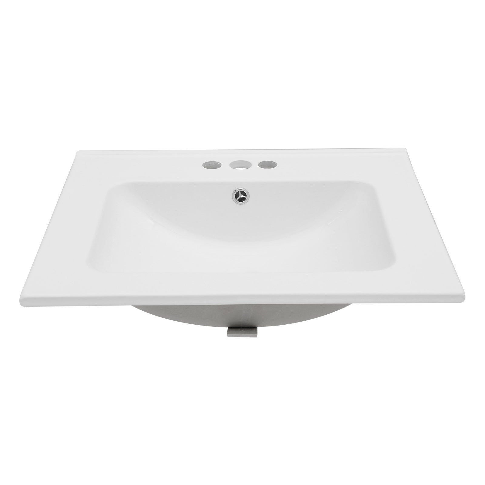 Modern White Rectangular Single Vanity Top with Overflow and 3 Faucet Holes, Ceramic, 24 x 19.7 Inches