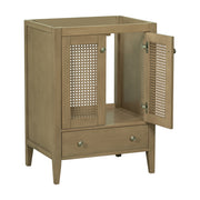 24' Bathroom Vanity without Sink, Base Only, Rattan Cabinet with Doors and Drawer, Solid Frame and MDF Board, Natural