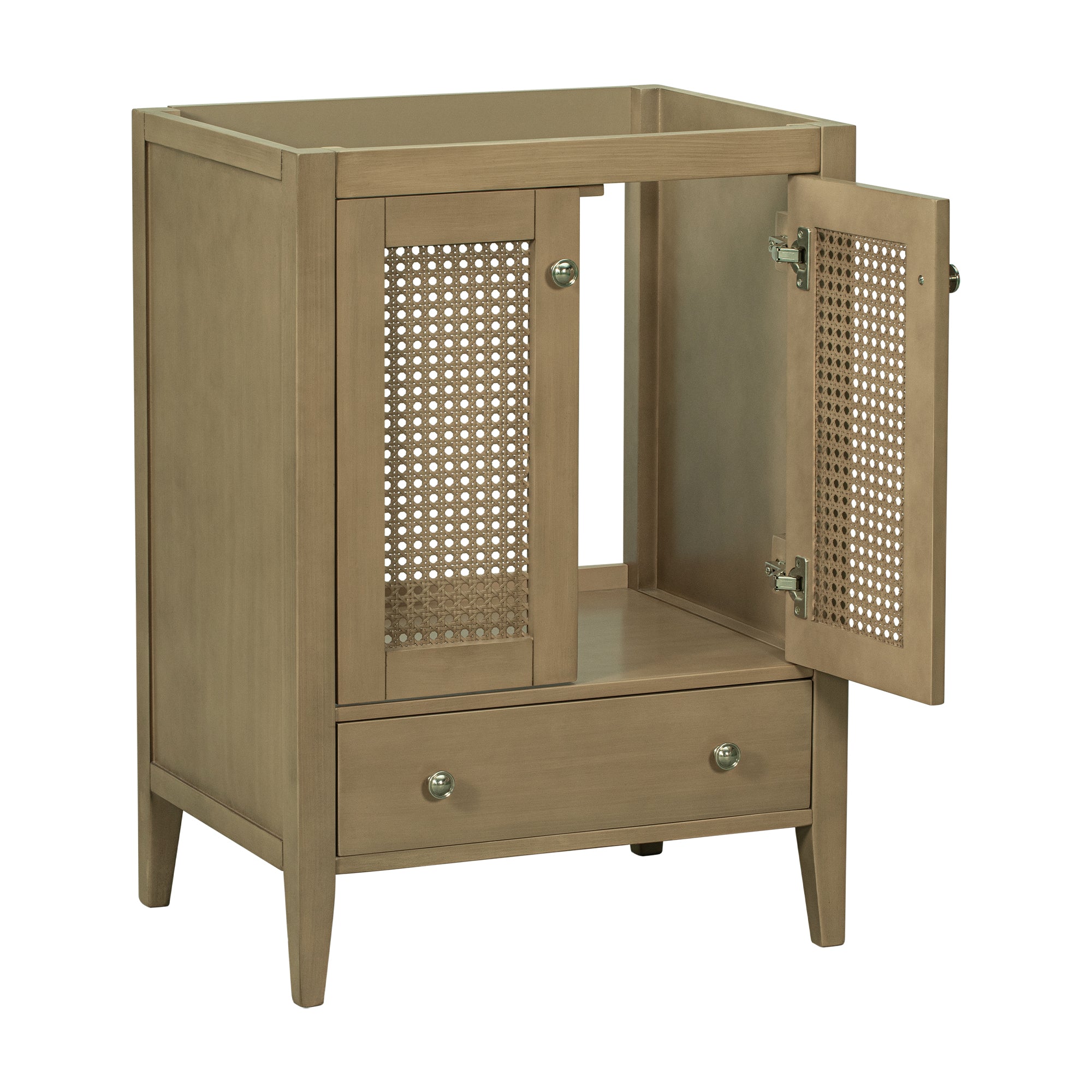 24' Bathroom Vanity without Sink, Base Only, Rattan Cabinet with Doors and Drawer, Solid Frame and MDF Board, Natural