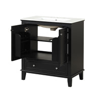30' Bathroom Vanity with Sink Combo, Multi-functional Bathroom Cabinet with Doors and Drawer, Solid Wood and MDF Board, Black