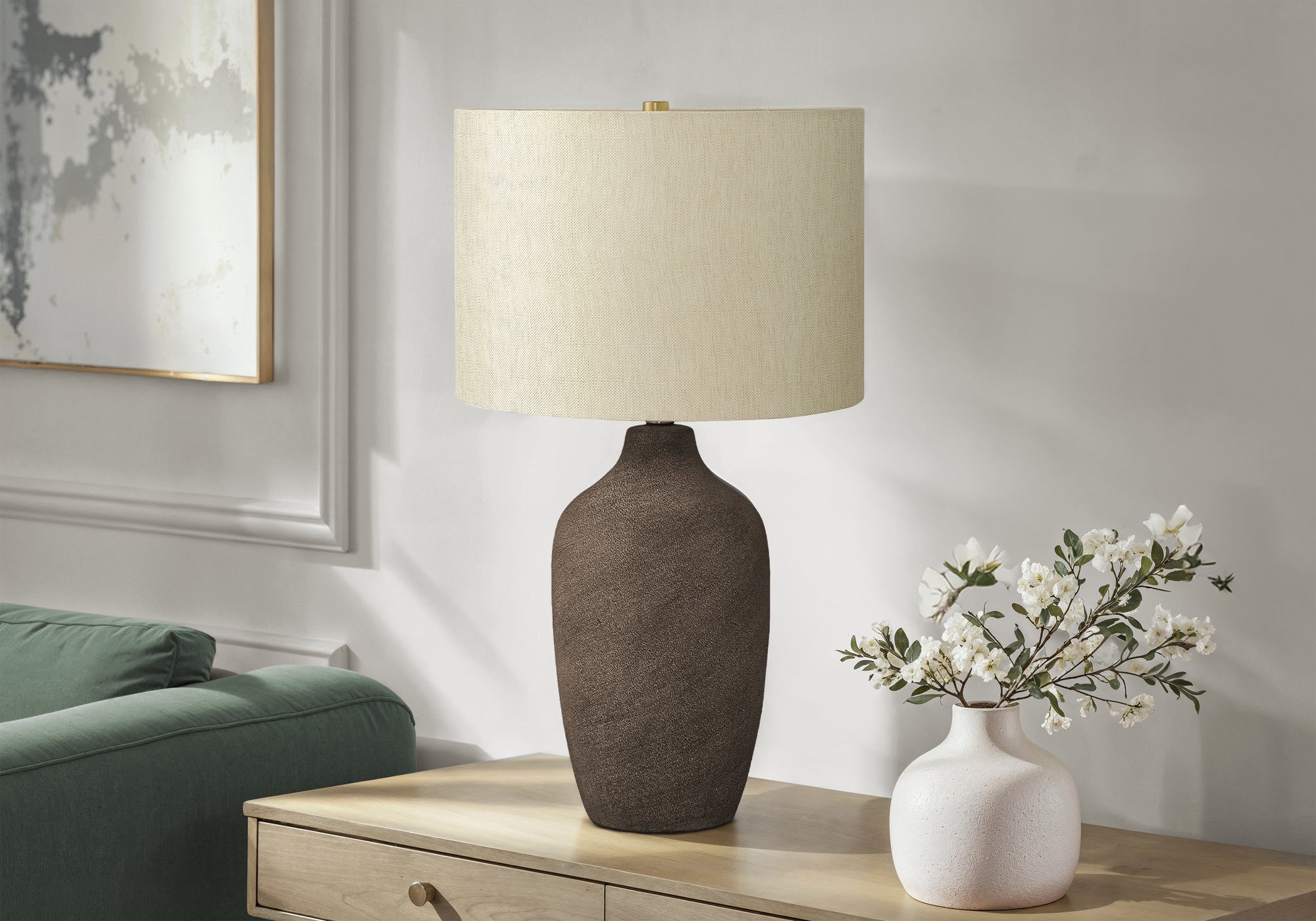 Lighting, 27'h, Table Lamp, Grey Ceramic, Beige Shade, Contemporary