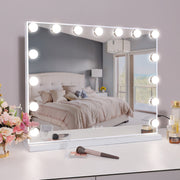 Vanity Mirror with Lights, Hollywood Lighted Makeup Mirror with 15 Dimmable LED Bulbs 3 Colors Lights & USB Charge Port for Dressing Room & Bedroom, Slim Metal Frame Design, Tabletop/Wall