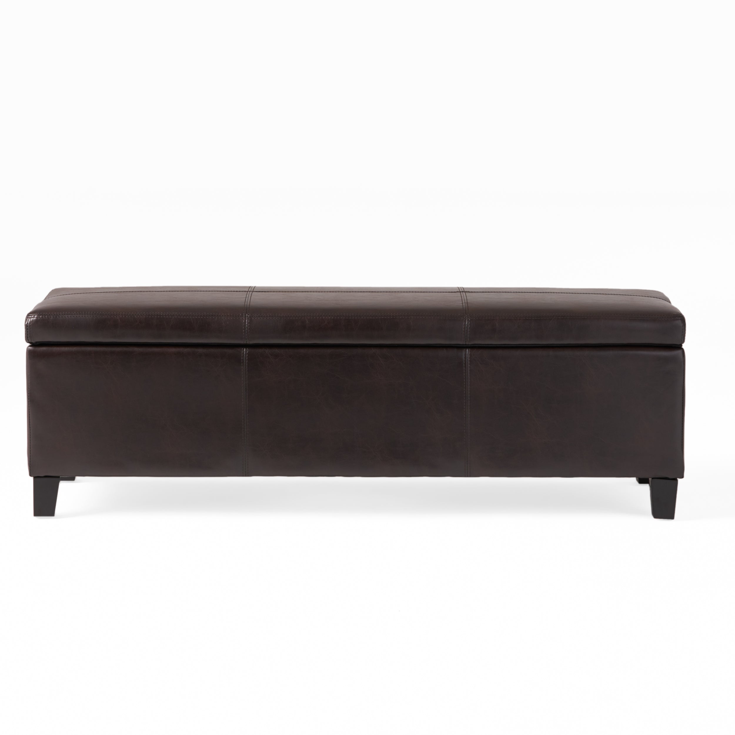 Elegant Faux Leather Storage Ottoman Bench with Birch Legs in Brown, 51.25'L x 17.50'W x 16.25'H