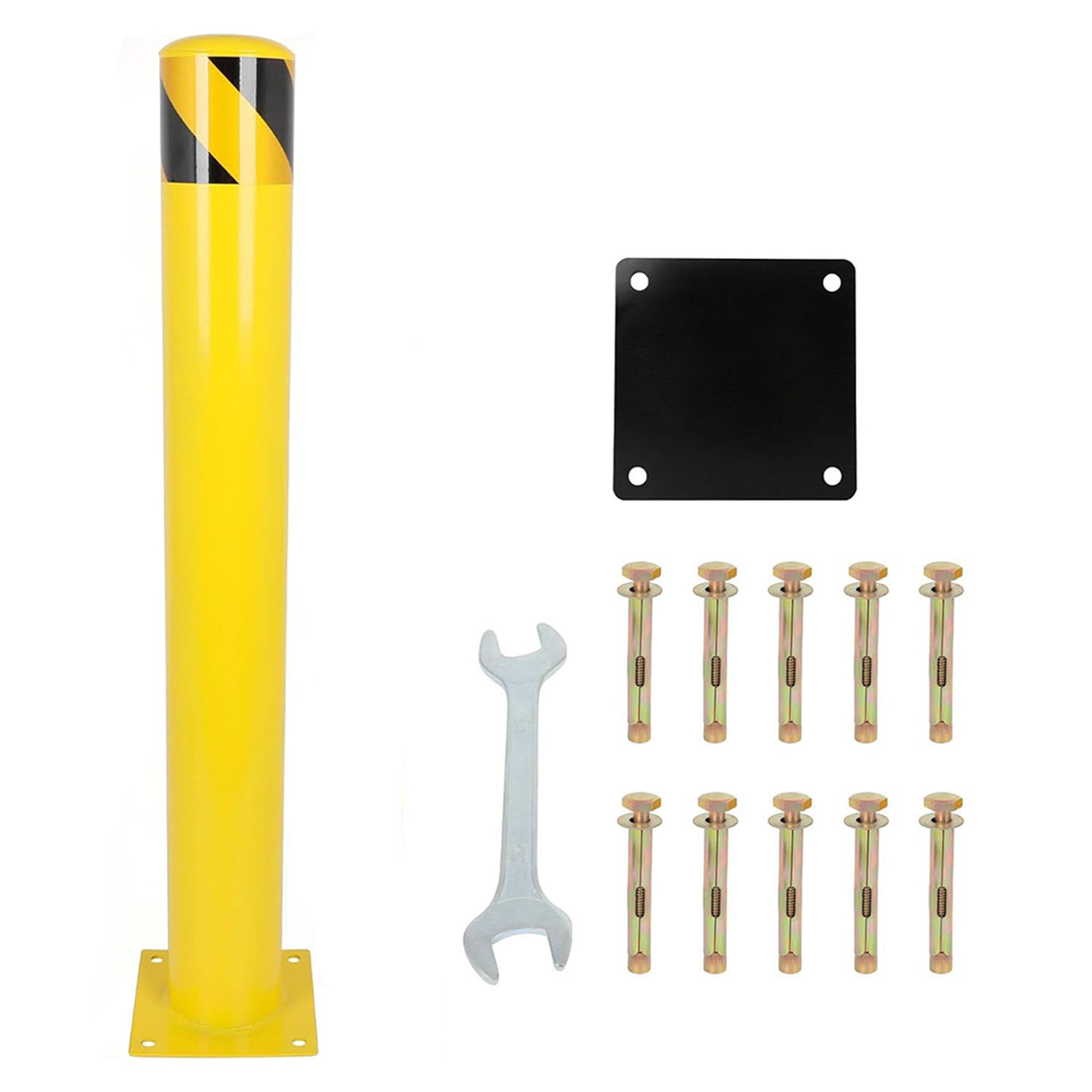 36-inch 1-pack of security bollards Suitable for parking lots, storefronts, entrances, sidewalks, and traffic-sensitive areas - Steel security bollards with a yellow oily finish