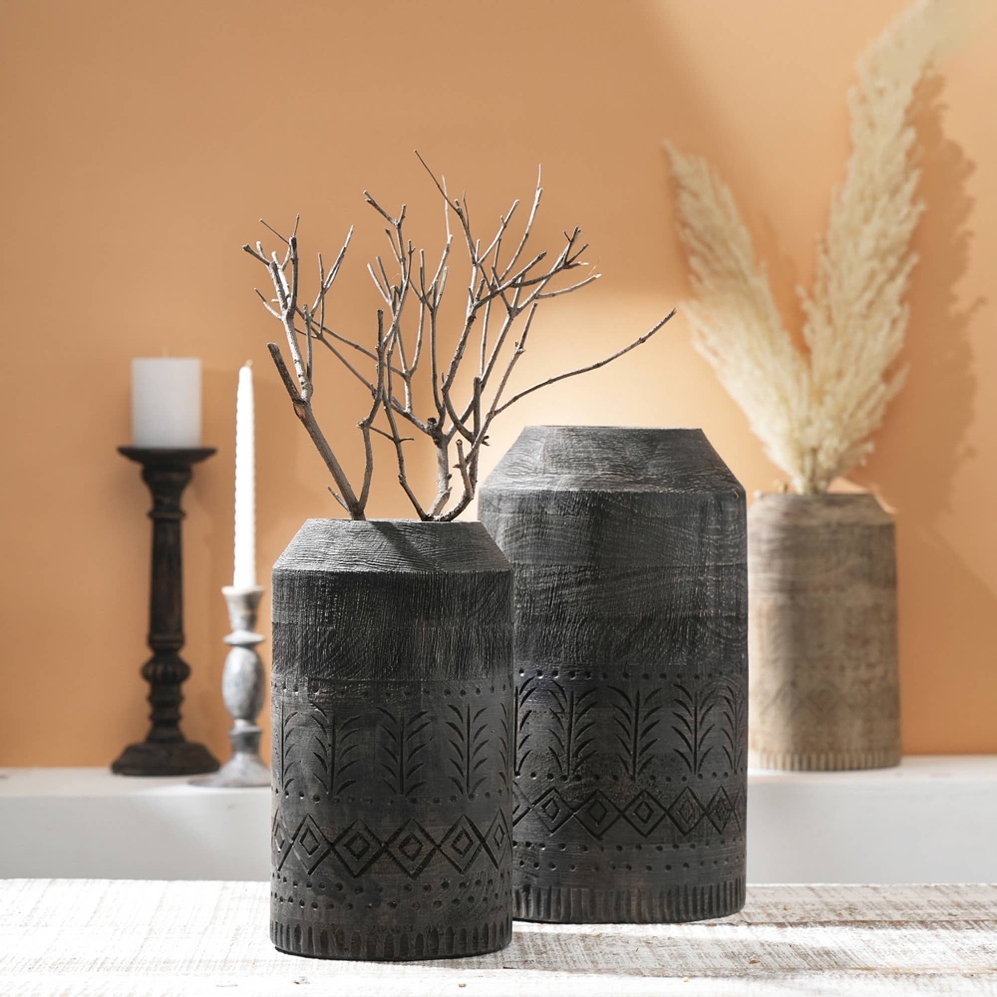 Decorative Handcrafted Accent Wood Vase For Living Room-7X11'