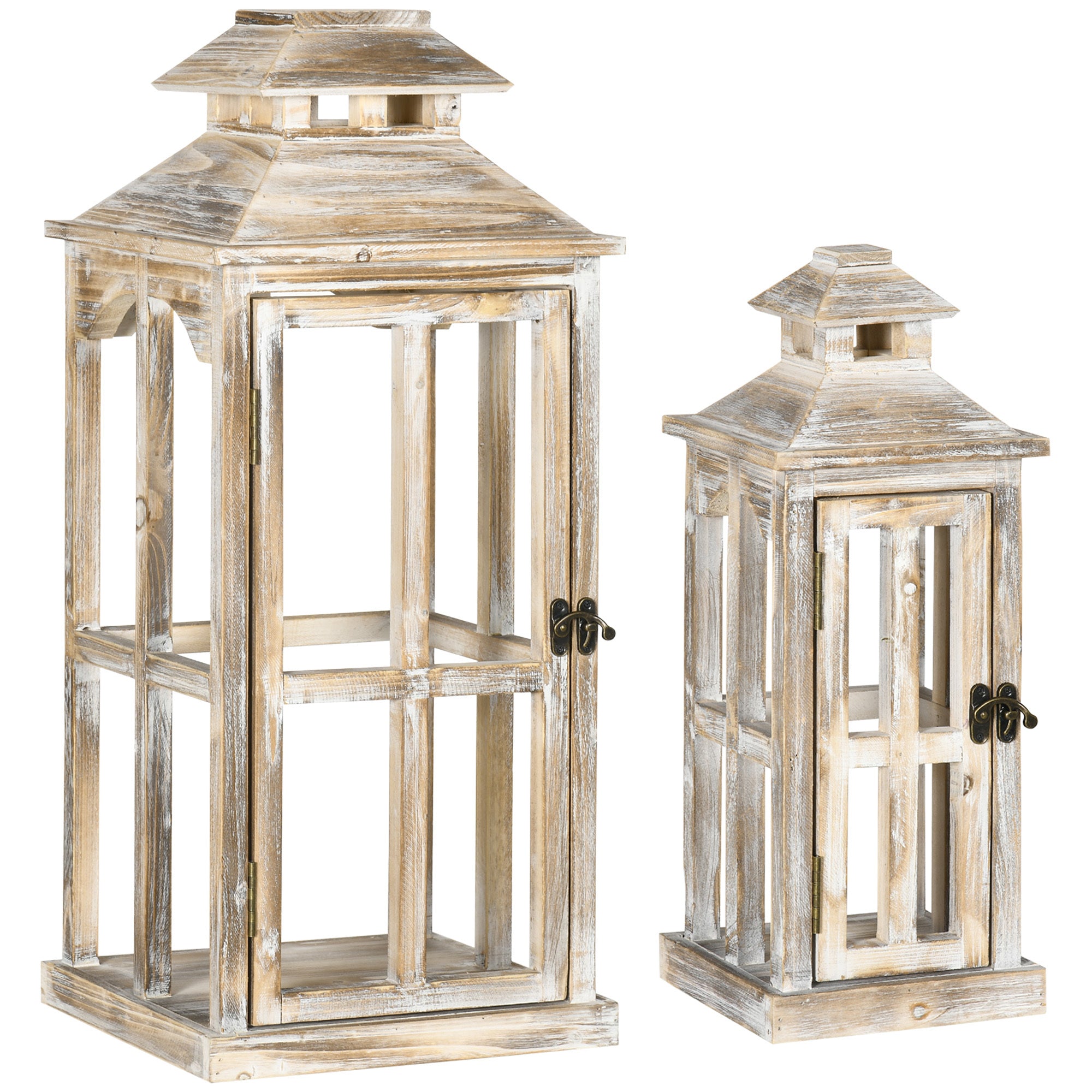 HOMCOM 2 Pack 28'/20' Large Rustic Wooden Lantern Decorative, Indoor/Outdoor Lantern for Home Décor (No Glass), Natural