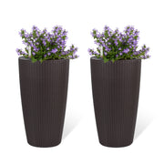 Faux Rattan Tall Planters Set of 2 with Water Level Monitor and Automatic Watering, Brown, 22 Inch