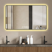 29x39 Black frame wall mirror  with rounded corners vanity mirror, temperature display, tri color light, defogging, high-quality aluminum alloy frame, high-definition tempered glass