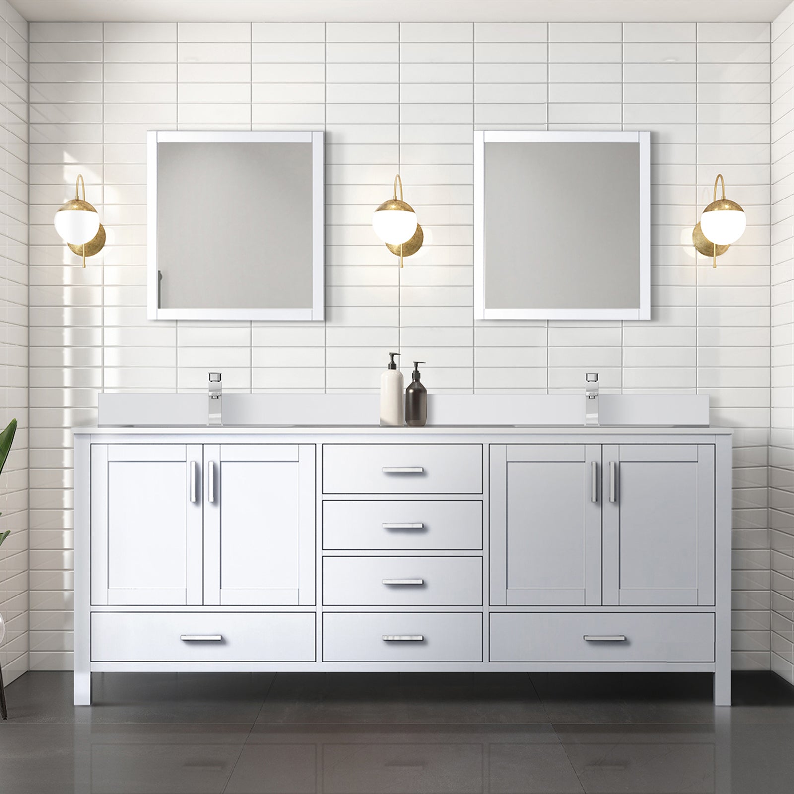 White Double Bath Vanity 80 in. W x 22 in. D, with Cultured Marble Top