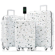 Luggage Set of 3, 20-inch with USB Port, Airline Certified Carry-on Luggage  , ABS+PC Hard Shell Luggage with Spinner Wheels,starry sky white