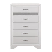 Glamorous White Finish 1pc Chest of Drawers Faux Crystals Pulls Silver Glitter Hidden Drawers Wooden Modern Bedroom Furniture