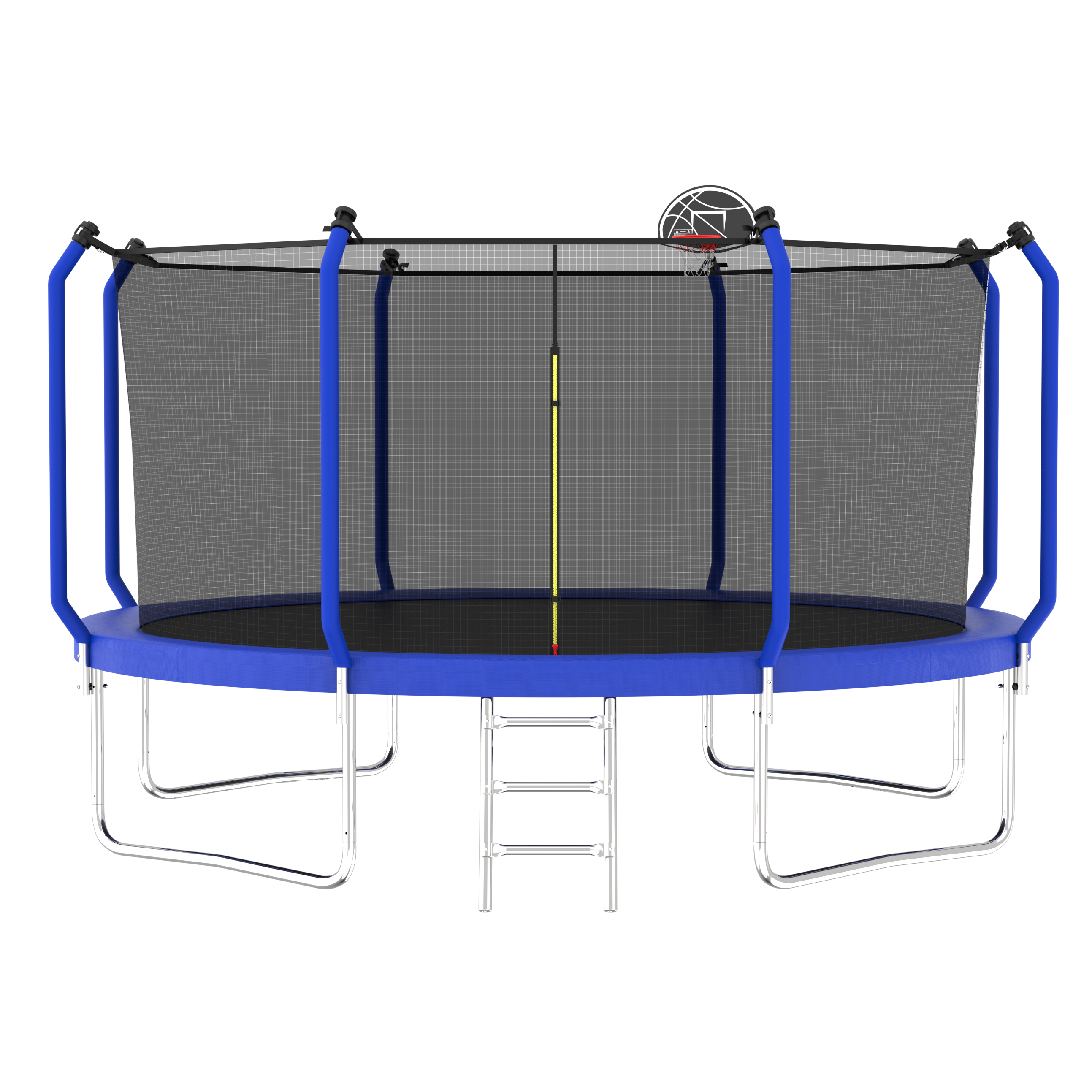 14FT Outdoor Trampoline with Basketball Hoop and Enclosure Net, ASTM Approved, Blue, Steel