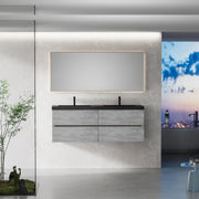 60' Floating Bathroom Vanity with Sink, Modern Wall-Mounted Bathroom Storage Vanity Cabinet with Double Black Quartz Sand Top Basins and Four Soft Close Drawers, EDI-Series Cement Grey 24V12-60GR