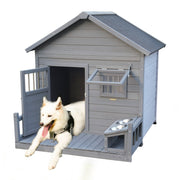 Large dog house, long 44.2' x wide 44.6' x high 44.6' Solid wood asphalt roof dog house with large terrace for large dogs, weatherproof large dog house ,Small wooden doors that can be locked