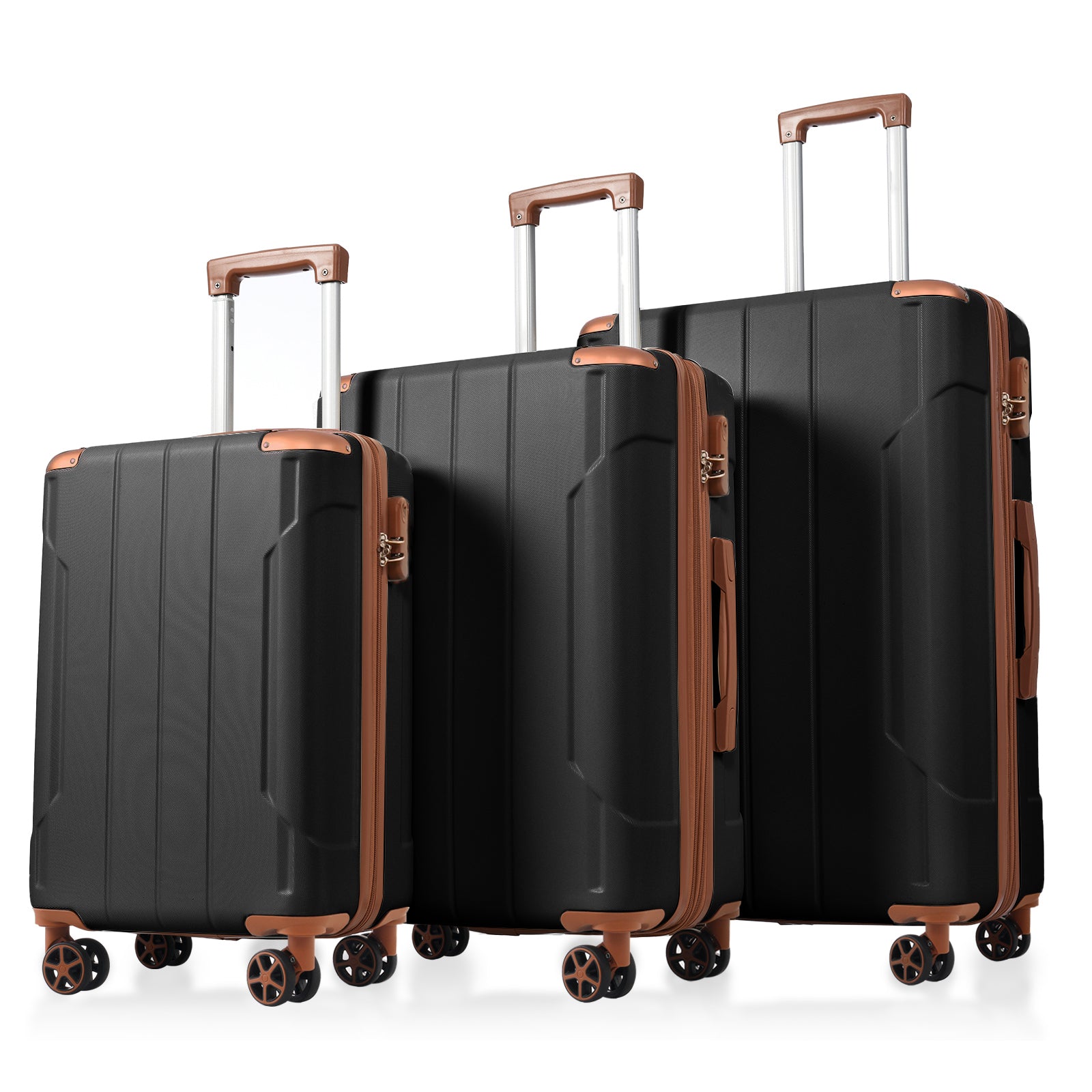 Luggage Sets 3 Piece, Hard shell ABS Lightweight Durable Suitcases with Double Spinner Wheels 20/24/28 Inch (Black Brown)