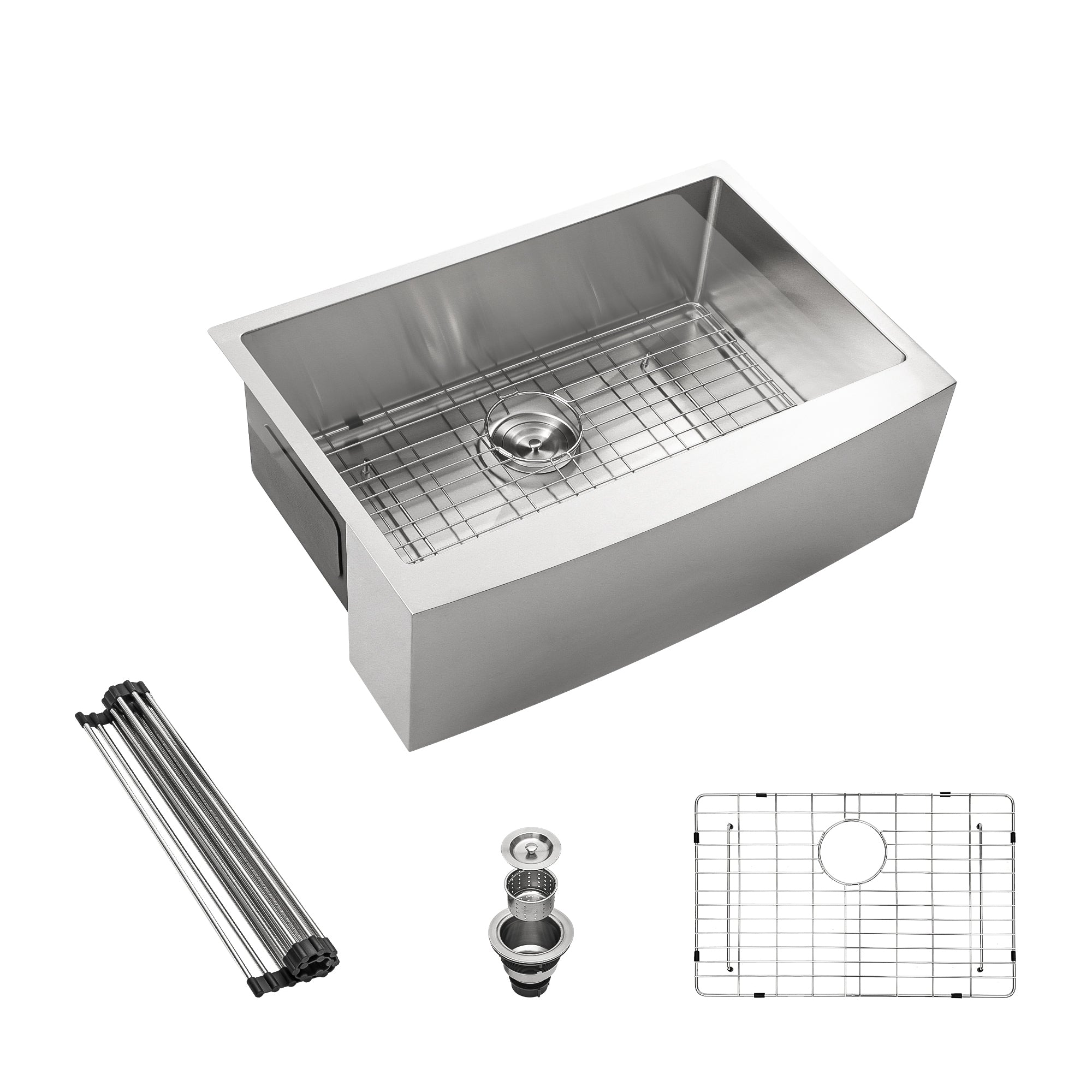 33 Inch Brushed Nickel Farmhouse Sink Stainless Steel 16 Gauge Apron Front Kitchen Sink