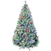 HOMCOM 7.5ft Tall Prelit Artificial Christmas Tree Holiday Décor with 1149 Snow Flocked Branches, 550 Warm White or Colorful LED Lights, Steel Base