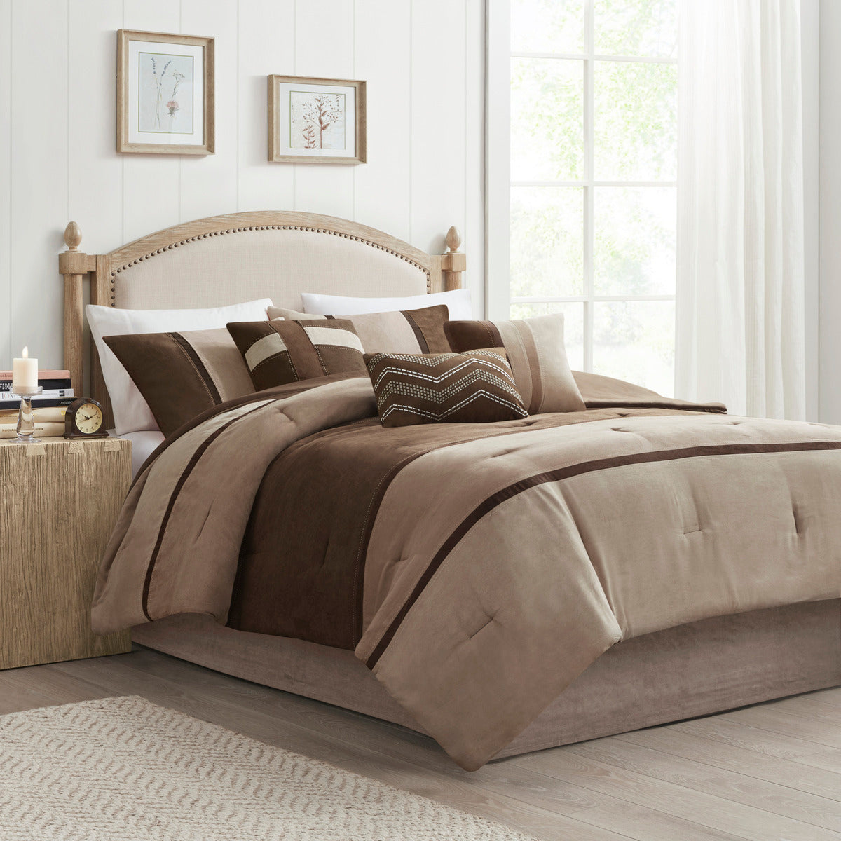 7 Piece Faux Suede Comforter Set Brown Cal King