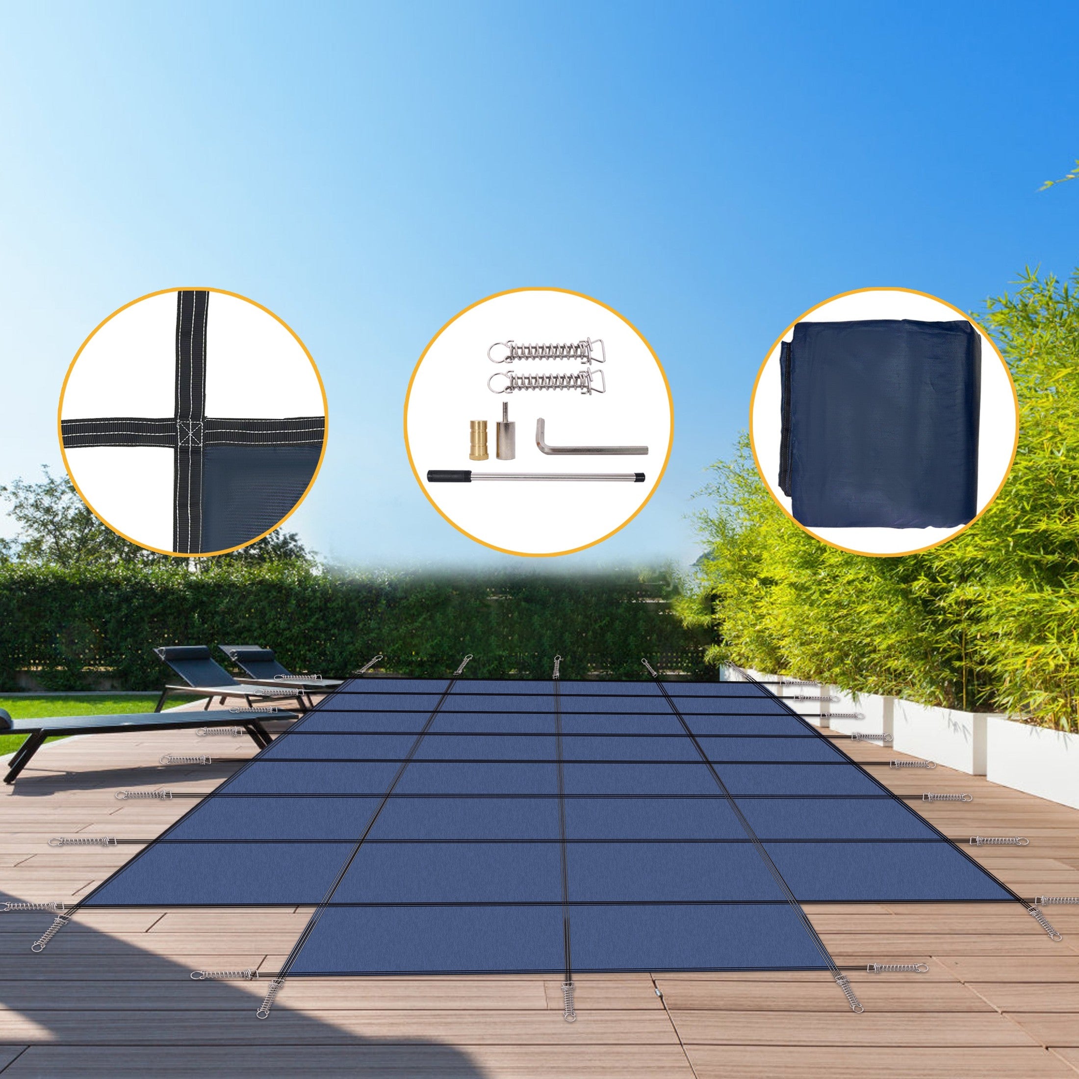 Blue Mesh Pool Safety Cover, Fits 18x36ft Rectangular Inground Winter Swimming Pools, High Strength Mesh PP