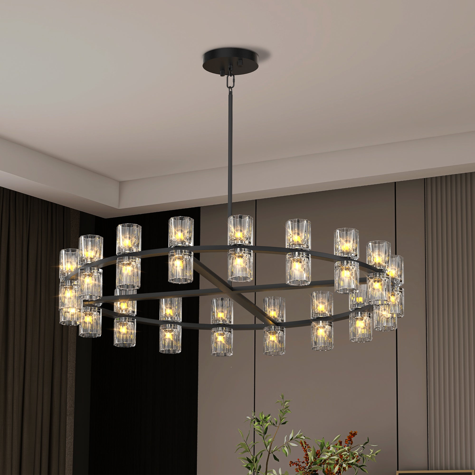 (L005030-D36-P36B/W1340P310778)36 Inches Luxury Chandeliers Crystal Living Room Decorative Lights Simple Modern Dining Room LED Lighting,for Home Decor (Bulbs Included)