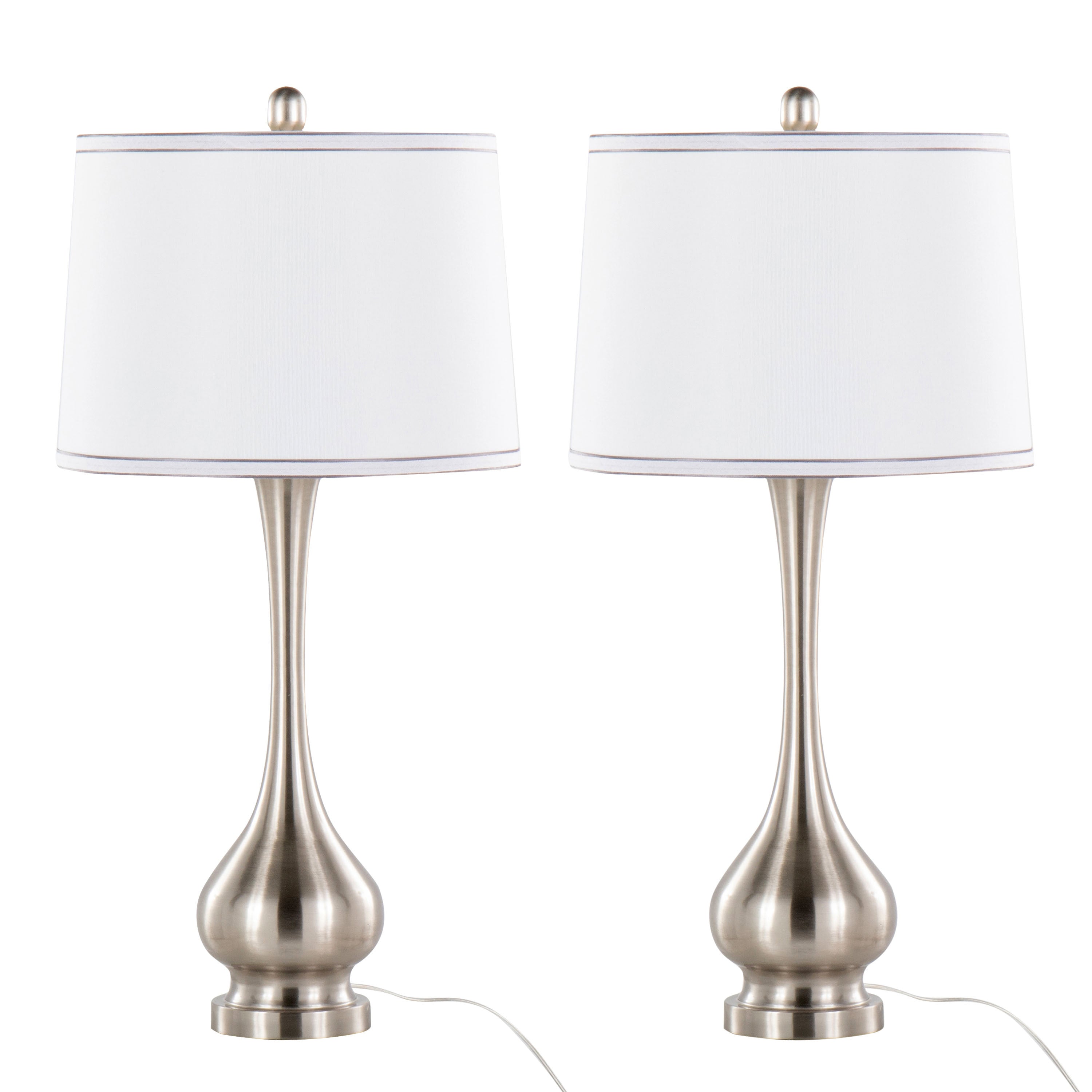 Cairo 28.75' Contemporary Metal Table Lamp in Brushed Nickel and White Linen Shade with Silver Trim from Grandview Gallery by LumiSource - Set of 2