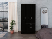 Armoire, One Drawer, Metal Rod, Five Shelves, Double Door Cabinet, Black / White