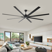 96 Inch Industrial DC Motor Ceiling Fan, Large Ceiling Fan with 8 Reversible Blades,  5-Speed Remote Control, Home or Commercial Ceiling Fans for Porch/Garage/Shop, Black
