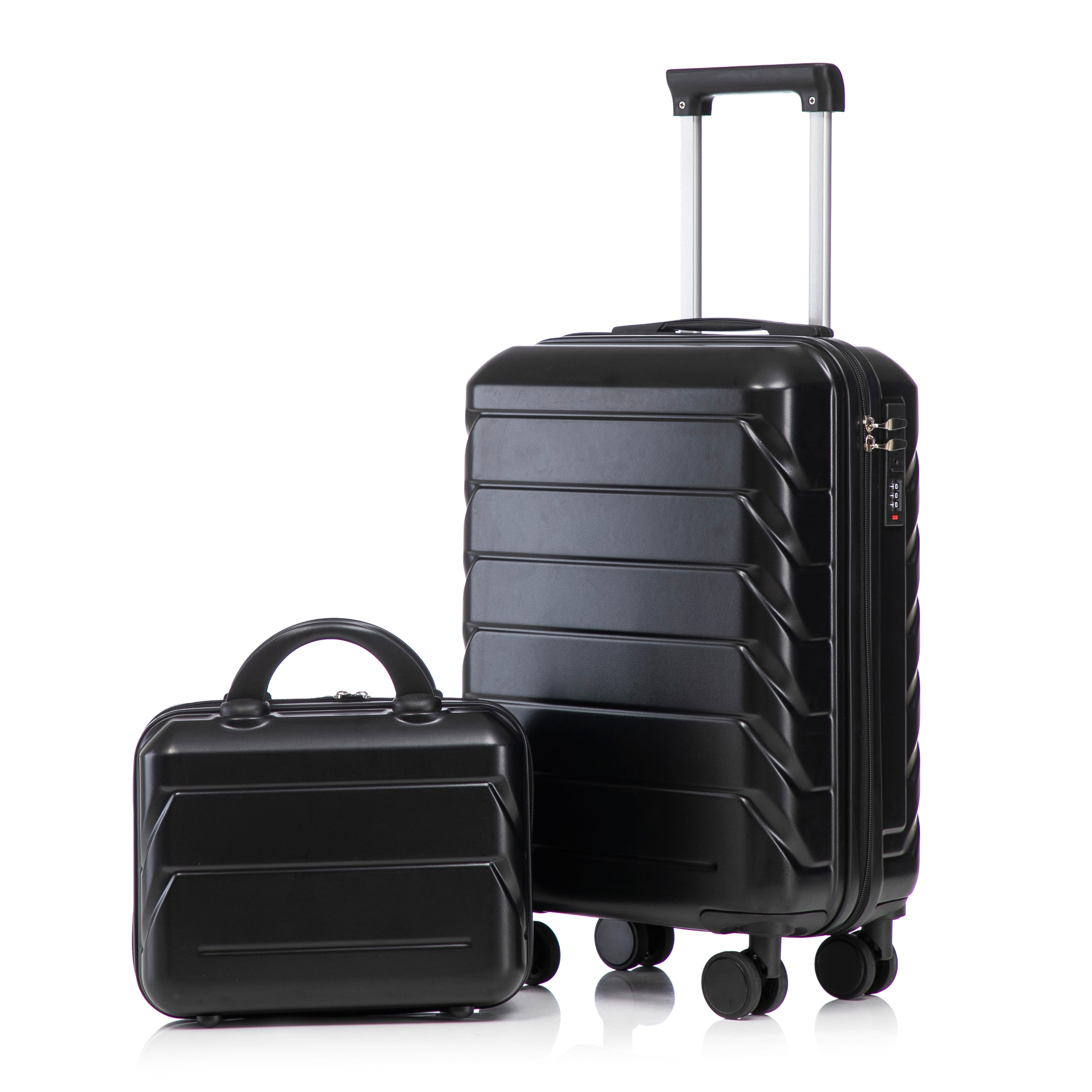 14'/20' 2 pcs/set in ABS Spinner Wheel Luggage, with Combination Lock,14' Cosmetic Case (Black)