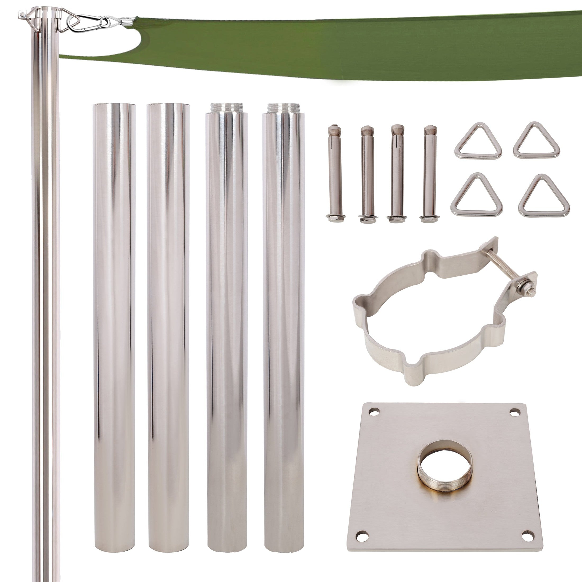 12FT Heavy Duty Stainless Steel Canopy Pole With Base Plate,Suitable for Garden,Yard,Patio,Playground
