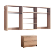Devi Oak Wall Mounted Wood Closet System with Modular Versatility and Warm Oak Finish